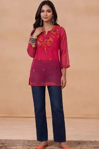 Women embroidered thread work georgette kurta