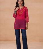 Women embroidered thread work georgette kurta