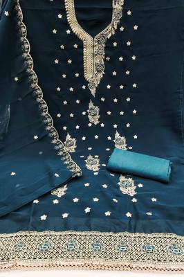 indigo georgette embroidered unstitched dressmaterials 3 pair top bottom dupptaa 3