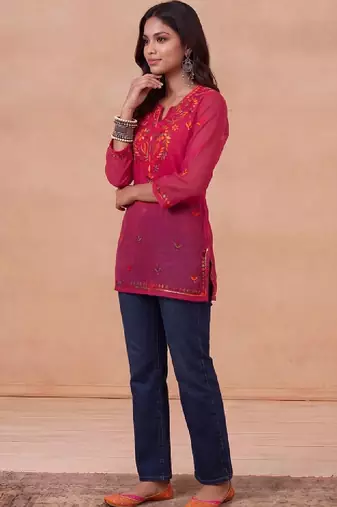 Women embroidered thread work georgette kurta