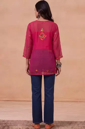 Women embroidered thread work georgette kurta