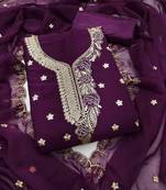 wine georgette embroidered unstitched dressmaterials 3 pair top bottom dupptaa