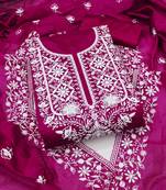 pink chanderi embroidered unstitched dress materials 3 pair top bottom dupatta