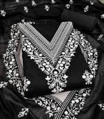 black chanderi embroidered unstitched dress materials 3 pair top bottom dupatta