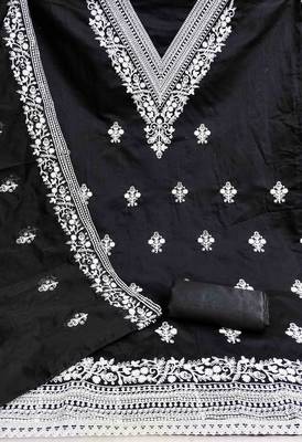 black chanderi embroidered unstitched dress materials 3 pair top bottom dupatta 2
