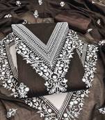 brown chanderi embroidered unstitched dress materials 3 pair top bottom dupatta