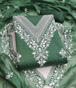 green chanderi embroidered unstitched dress materials 3 pair top bottom dupatta