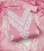 pink chanderi embroidered unstitched dress materials 3 pair top bottom dupatta