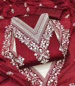 red chanderi embroidered unstitched dress materials 3 pair top bottom dupatta