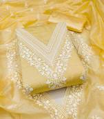 yellow chanderi embroidered unstitched dress materials 3 pair top bottom dupatta