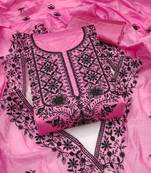 pink chanderi embroidered unstitched dress materials 3 pair top bottom dupatta