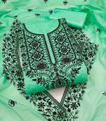 teal chanderi embroidered unstitched dress materials 3 pair top bottom dupatta