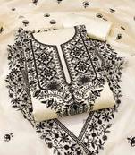 white chanderi embroidered unstitched dress materials 3 pair top bottom dupatta