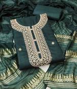 green chanderi embroidered unstitched dress materials 3 pair top bottom dupatta
