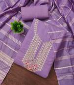 lavender cotton blend embroidered unstitched dressmaterials 3 pair top bottom dupptaa
