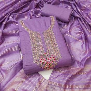 lavender cotton blend embroidered unstitched dressmaterials 3 pair top bottom dupptaa 2