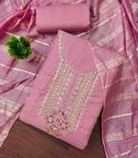 pink cotton blend embroidered unstitched dressmaterials 3 pair top bottom dupptaa