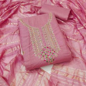 pink cotton blend embroidered unstitched dressmaterials 3 pair top bottom dupptaa 2