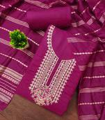 pink cotton blend embroidered unstitched dressmaterials 3 pair top bottom dupptaa