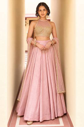 Pink Soft Roman Silk Beautiful Plain Lehenga With Pocket & Embroidery Sequins Work Choli Readymade Lehenga Choli