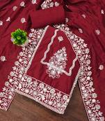 maroon cotton blend embroidered unstitched dressmaterials 3 pair top bottom dupptaa