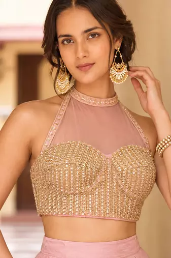 Pink Soft Roman Silk Beautiful Plain Lehenga With Pocket & Embroidery Sequins Work Choli Readymade Lehenga Choli