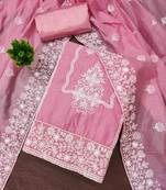 pink cotton blend embroidered unstitched dressmaterials 3 pair top bottom dupptaa