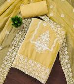 yellow cotton blend embroidered unstitched dressmaterials 3 pair top bottom dupptaa