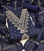 blue chanderi embroidered unstitched dress materials 3 pair top bottom dupatta