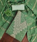 green chanderi embroidered unstitched dress materials 3 pair top bottom dupatta