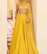 Yellow Soft Roman Silk Beautiful Plain Lehenga With Pocket & Embroidery Sequins Work Choli Readymade Lehenga Choli