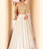 Ivory Soft Roman Silk Beautiful Plain Lehenga With Pocket & Embroidery Sequins Work Choli Readymade Lehenga Choli