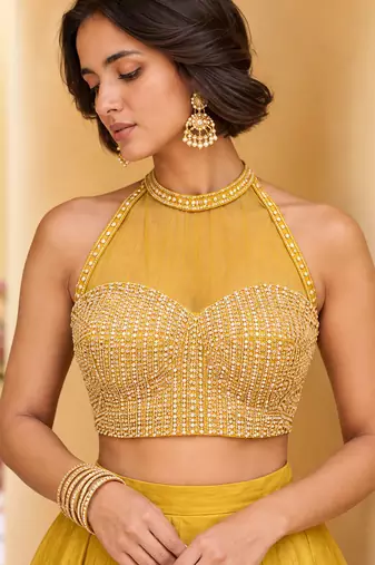 Yellow Soft Roman Silk Beautiful Plain Lehenga With Pocket & Embroidery Sequins Work Choli Readymade Lehenga Choli