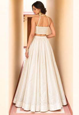 Ivory Soft Roman Silk Beautiful Plain Lehenga With Pocket & Embroidery Sequins Work Choli Readymade Lehenga Choli 4