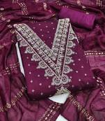 purple chanderi embroidered unstitched dress materials 3 pair top bottom dupatta