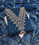 indigo chanderi embroidered unstitched dress materials 3 pair top bottom dupatta