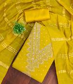 yellow chanderi embroidered unstitched dress materials 3 pair top bottom dupatta
