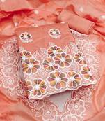 orange chanderi embroidered unstitched dress materials 3 pair top bottom dupatta