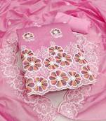 pink chanderi embroidered unstitched dress materials 3 pair top bottom dupatta