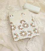 white chanderi embroidered unstitched dress materials 3 pair top bottom dupatta