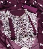 purple chanderi embroidered unstitched dress materials 3 pair top bottom dupatta