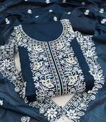 indigo chanderi embroidered unstitched dress materials 3 pair top bottom dupatta