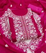 pink chanderi embroidered unstitched dress materials 3 pair top bottom dupatta