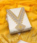 gold chanderi embroidered unstitched dress materials 3 pair top bottom dupatta