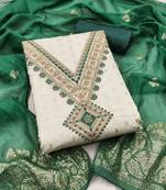 green chanderi embroidered unstitched dress materials 3 pair top bottom dupatta