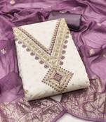 lavender chanderi embroidered unstitched dress materials 3 pair top bottom dupatta