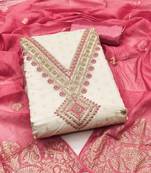 pink chanderi embroidered unstitched dress materials 3 pair top bottom dupatta