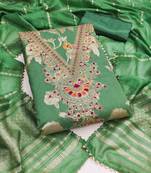 green jacquard  embroidered unstitched dressmaterials 3 pair top bottom dupptaa