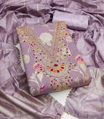 lavender jacquard  embroidered unstitched dressmaterials 3 pair top bottom dupptaa