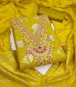 yellow jacquard  embroidered unstitched dressmaterials 3 pair top bottom dupptaa